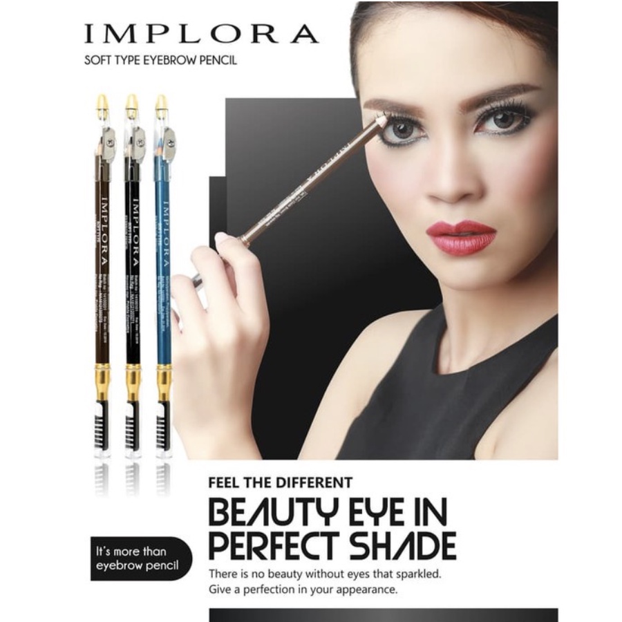 Pensil Alis IMPLORA EYEBROW PENCIL 2 in 1 Soft Eye Brow TERMURAH