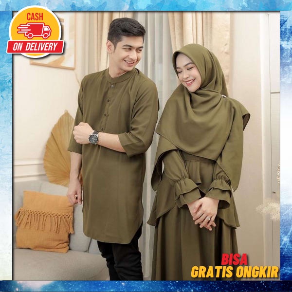 Baju Muslim Couple Suami Istri Pasangan Cople Cowok Cewek Gamis Lebaran 2022 Model Gamis Brokat Terb