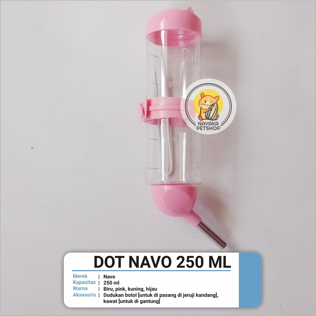 Navo 250 ml Dot Botol Tempat Minum Hewan Hamster Tupai Bajing Gerbil Sugar Glider Tikus