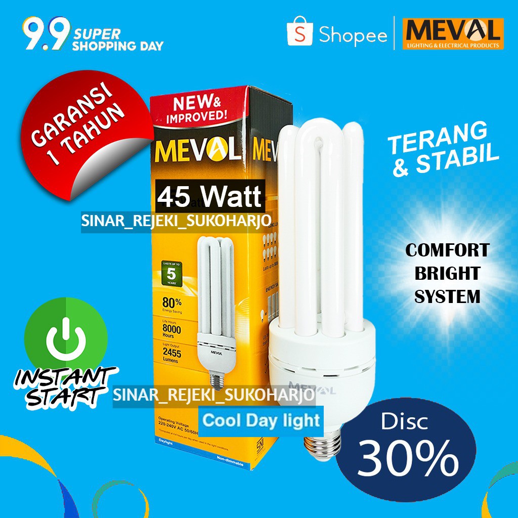 MEVAL LAMPU JARI 45 WATT LHE 4U 45W - PUTIH