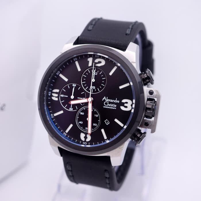 Alexandre Christie Ac 6280 Silver Ring Hiitam ,Jam tangan Pria, Original