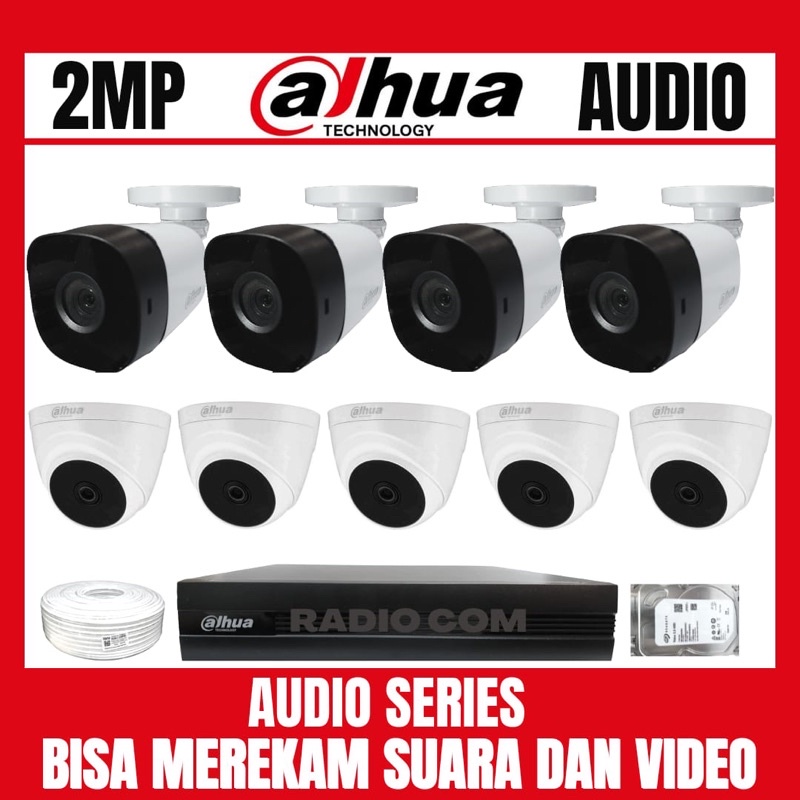 PAKET CCTV DAHUA 2MP 16 CHANNEL 9 CAMERA AUDIO BISA MEREKAM SUARA DAN VIDEO