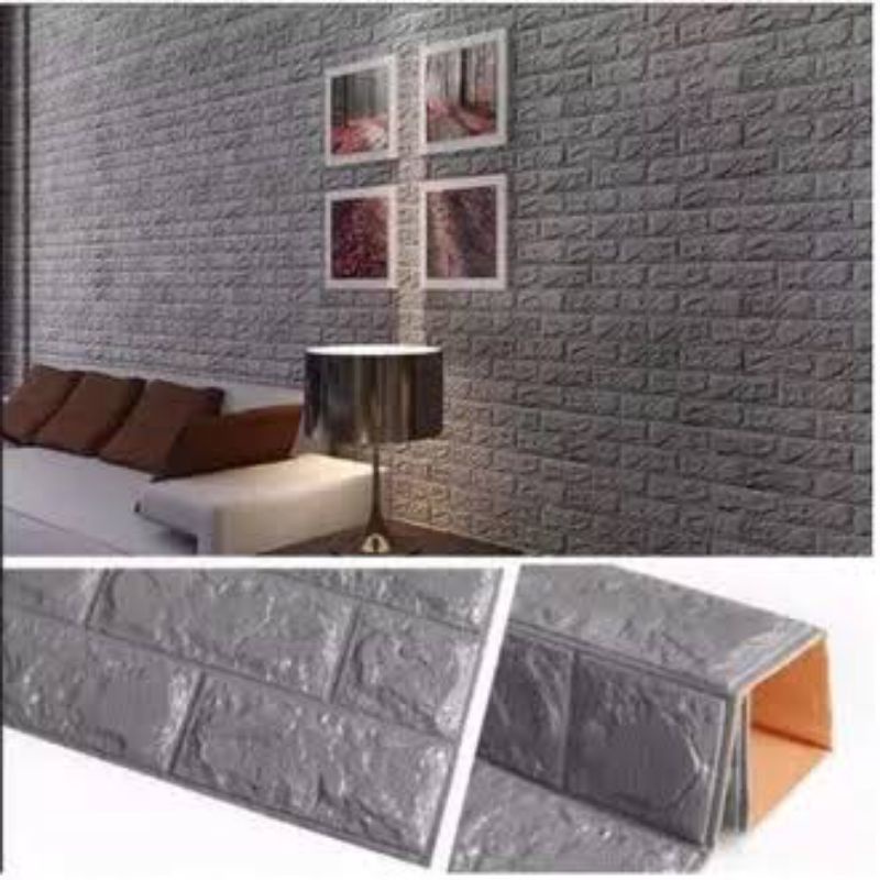 wallpaper dinding batu bata 3D 70x77cm wallpaper batu bata timbul wallfoam high quality-Abu² bata 70x77