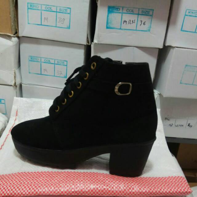 sepatu Heels boots wanita 077 ankle boots resleting samping