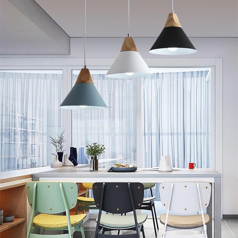 Nordic Led Pendant Lights Wood Dining Room Modern E27 220v Colorful Pendant Lamp Aluminum Led Shopee Indonesia