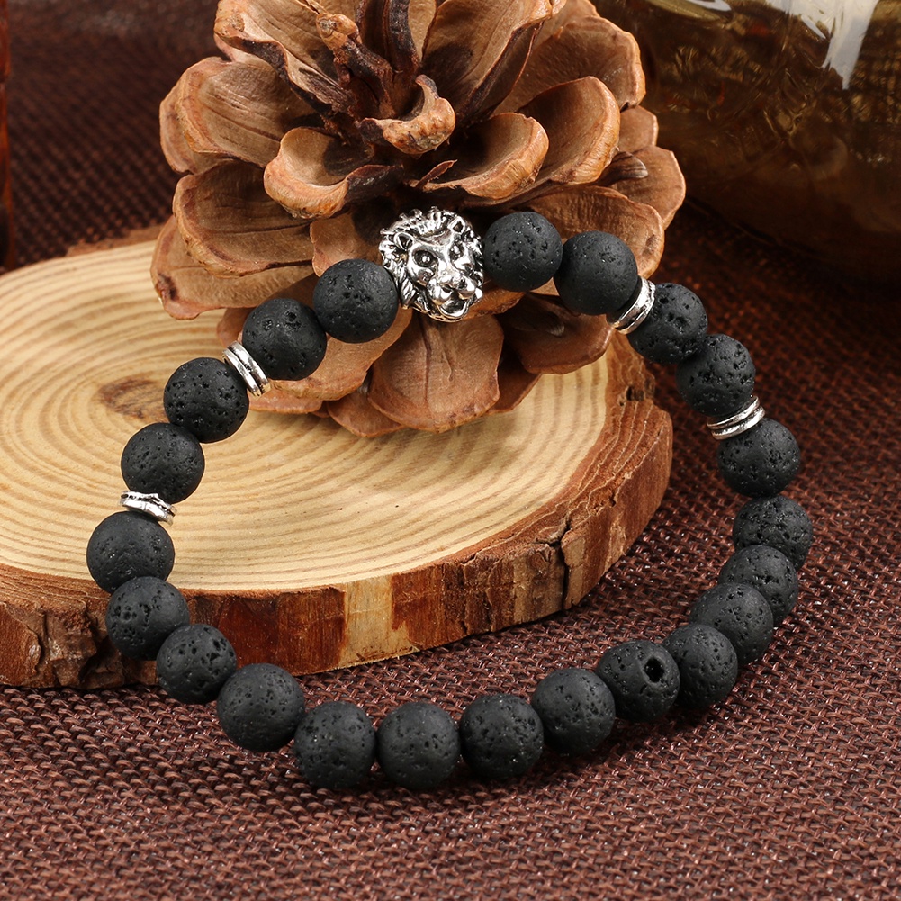 Hu Hu Hu Hu Hu Alat Bantu Pasang Kacamata♡ 1pc Gelang Manikmanik Batu Lava Bandul Desain Kepala Singa Adjustable Menarik Untuk Pria