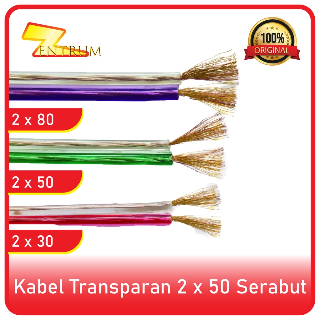 Kabel Listrik Transparant 2 x 50 SERABUT (15 Yard) BAHAN SUPER