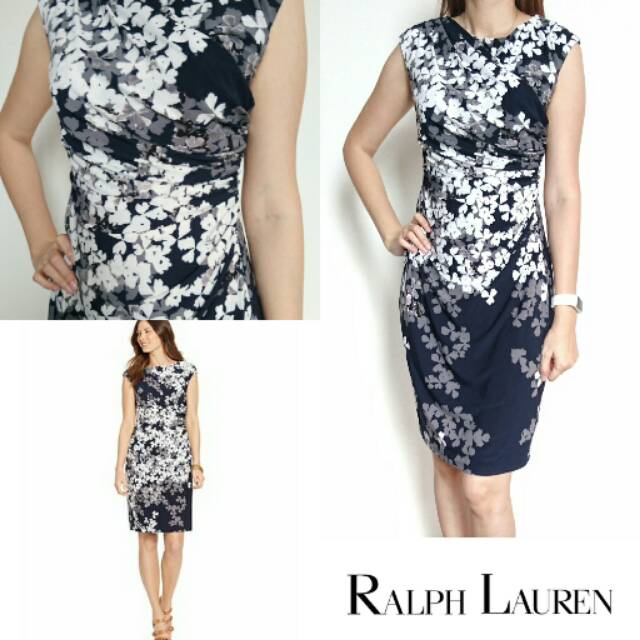 RALPH LAUREN Capsleeve Navy Floral Printed Jersey Dress