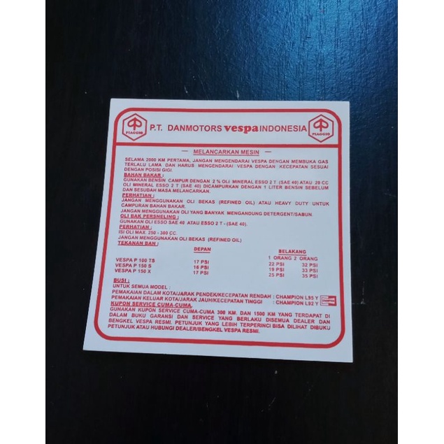 stiker running in vespa px PS PTS Mirah