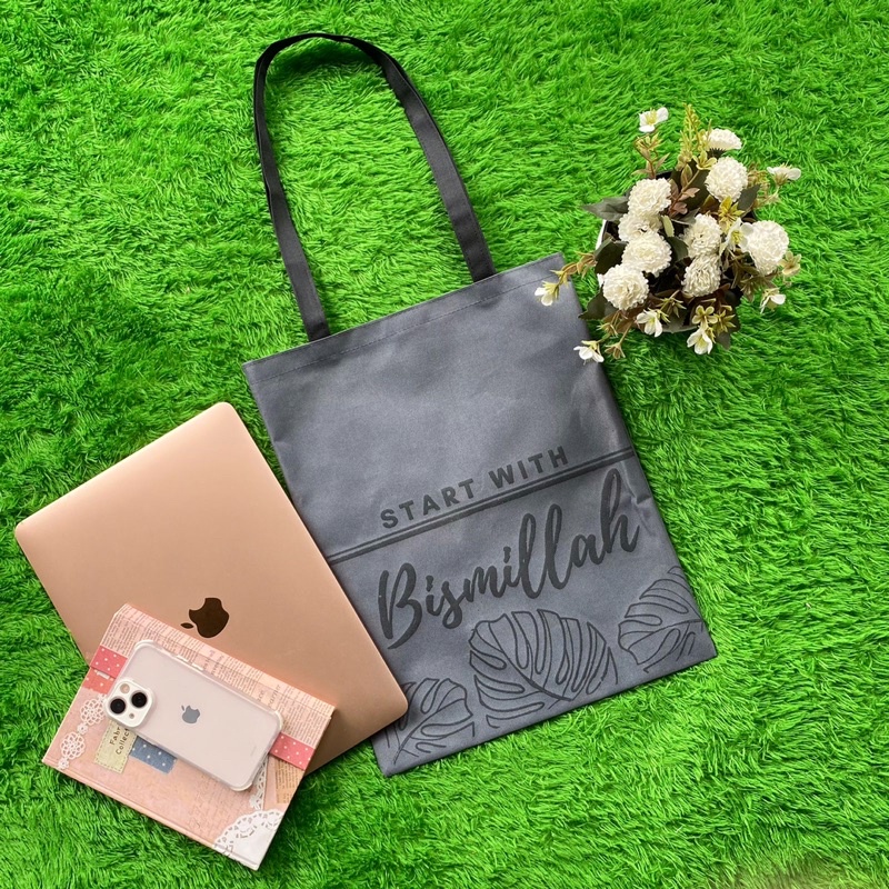 TOTEBAG SEMI KANVAS KEKINIAN START WITH BISMILLAH | ABU ABU