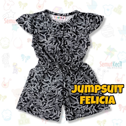 FELICIA 0-2,5 THN JUMPSUIT ANAK BAYI PEREMPUAN Jamsuit Jumsuit Pendek Kaos Pakaian Baju Anak Bayi Balita Bobo Kids-1D MstyDarkGryFloWht