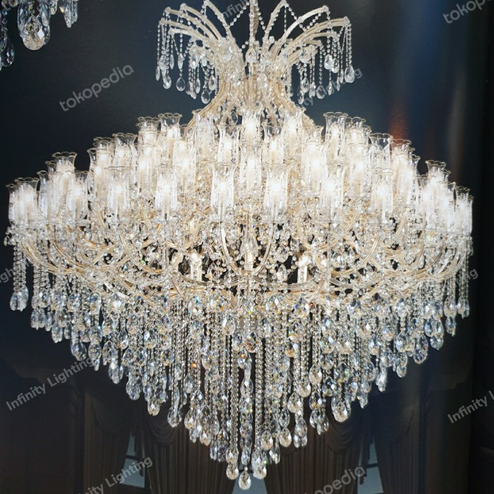 LAMPU GANTUNG CRISTAL LILIN CEKO SEMPRONG 104 LAMPU GOLD/SILVER