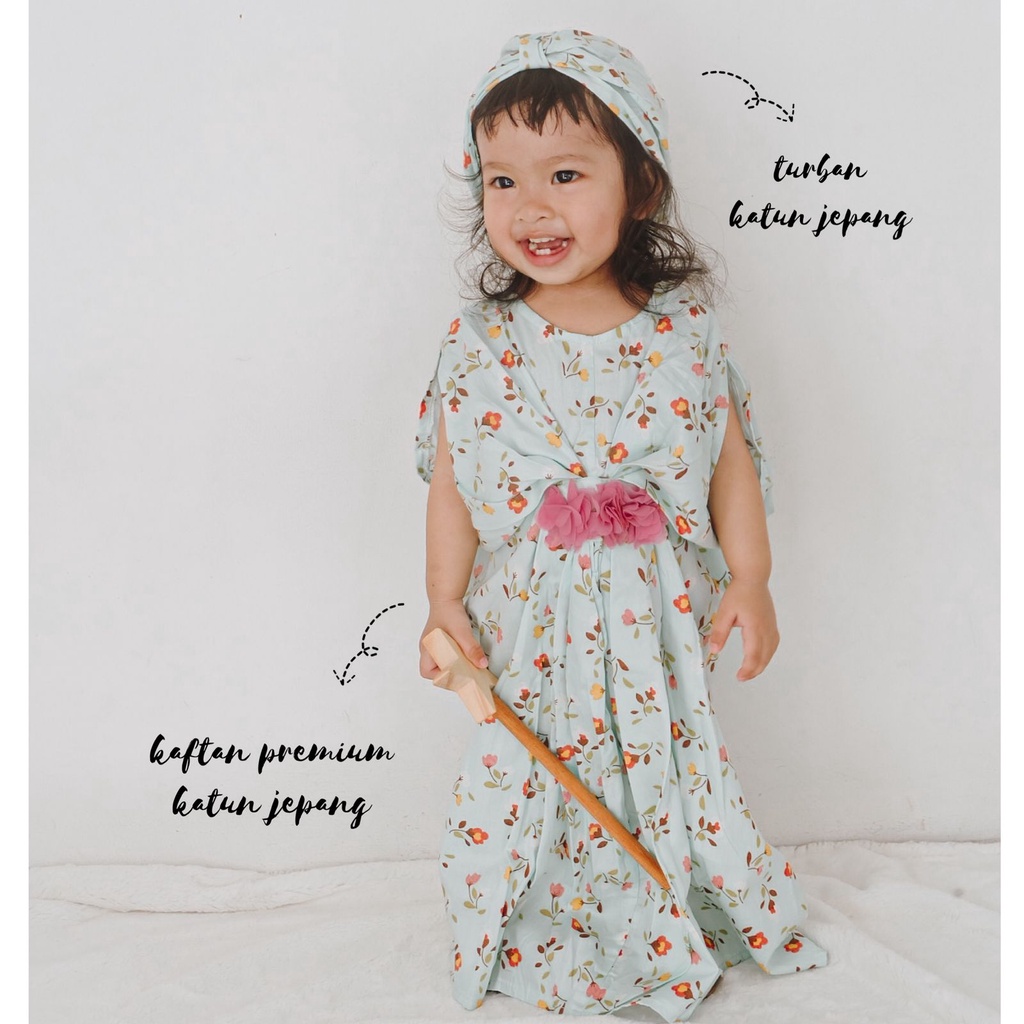 KAFTAN PREMIUM KATUN JEPANG gamis setelan baju turban muslim anak bayi peremuan Babeebabyshop GARDENIA zoya