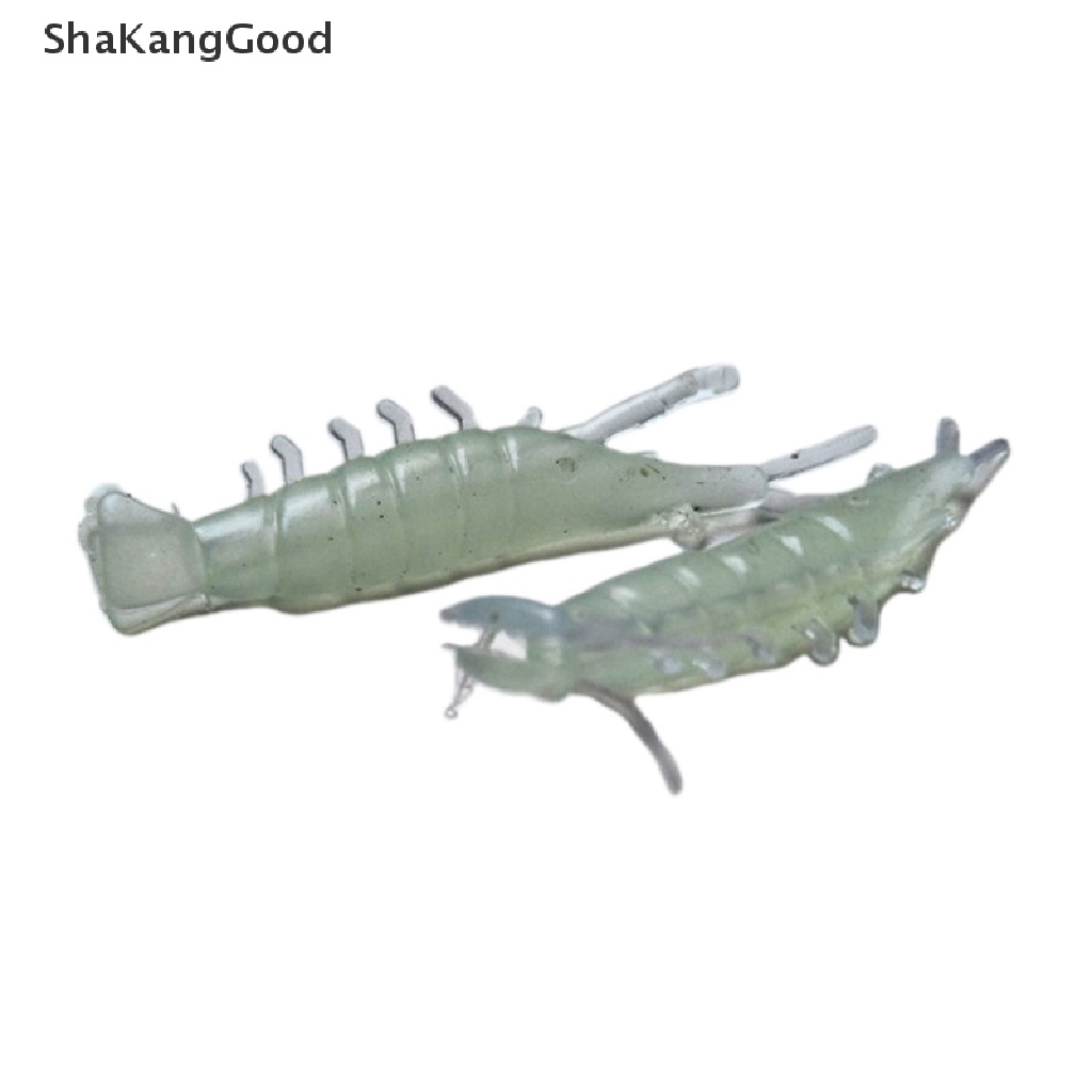 50 Pcs Umpan Pancing Bentuk Udang Hijau Luminous Bahan PVC Lembut Ukuran 0.6g