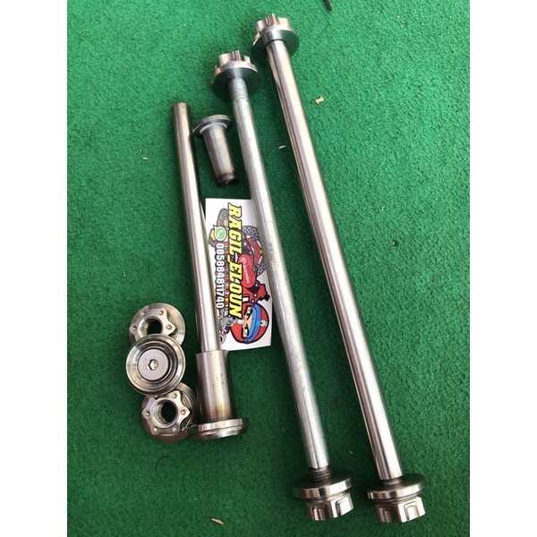 paket as roda depan shock ninja R & RR tromol mp tiger / as tengah dan belakang arm kaze stainless s