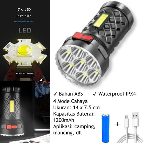 Senter 5LED Super Terang Jarak Jauh + P900 COB Emergency/Camping light - Senter 5 Mata