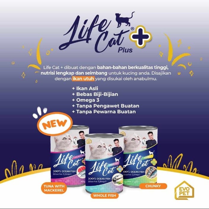 LifeCat Plus + 400GR Makanan Basah Kucing Kaleng Life Cat Ikan Fish