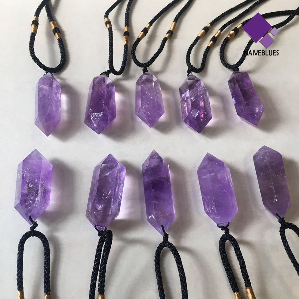 Naiveblue Kalung Rantai Liontin Heksagonal Batu Amethyst Imitasi Untuk Wanita