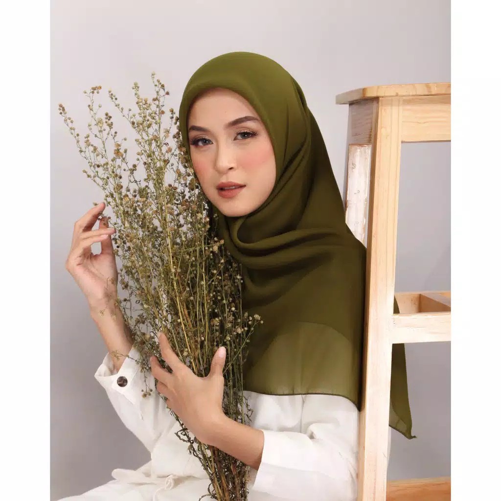 Khimar Segi 4 Syafany Super Finne Polos Murah Meriah-Army
