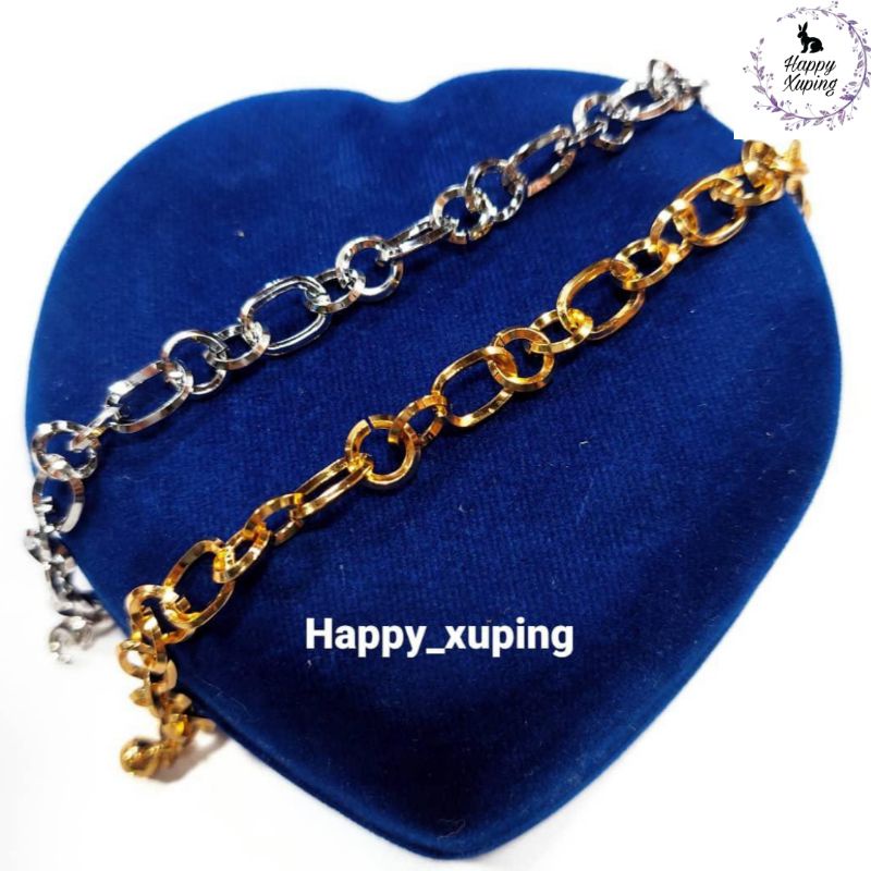 GELANG XUPING ASLI TITANIUM LAPIS EMAS - MODEL RANTAI BULAT + KRINCING - FASHION KOREA - XUPING PREM