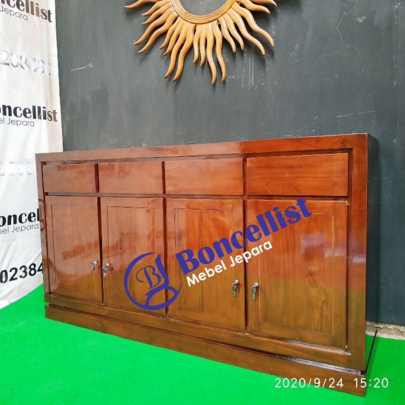 bufet polos minimalis tinggi 100cm kayu jati mebel jepara