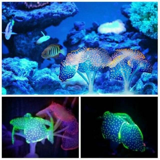 hiasan aquarium tanaman coral menyala efek cahaya - dekorasi air artifisial