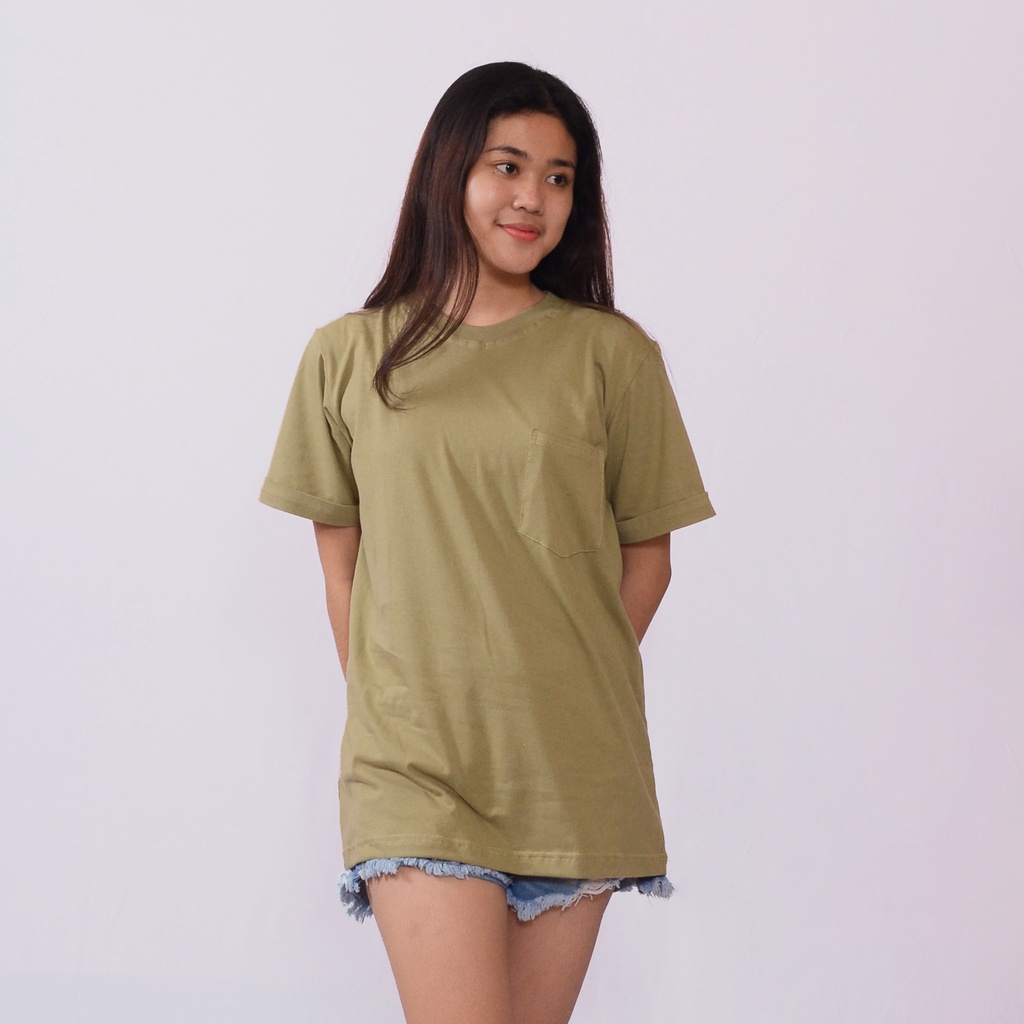 Kaos Polos Pocket Fold Cotton Lengan Pendek Pria/Wanita Phenom