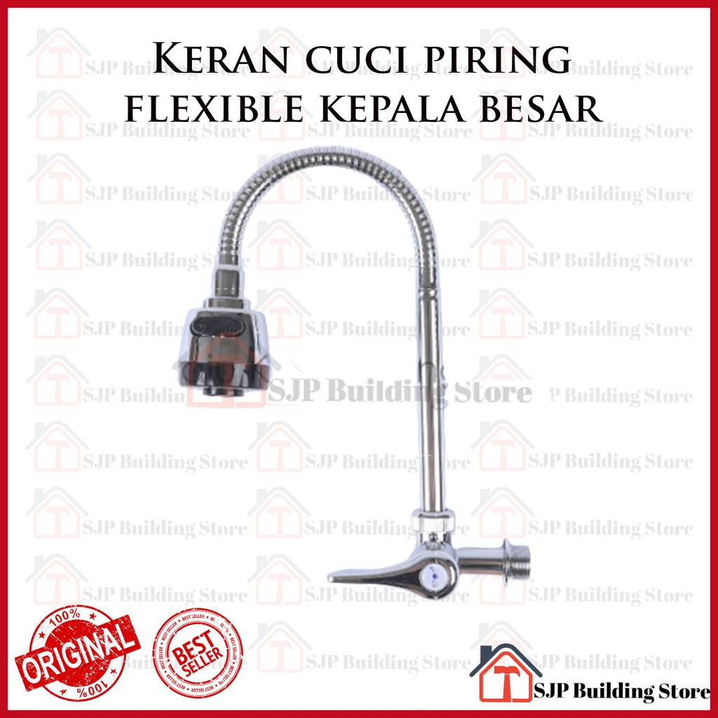 Kran Angsa Flexible Kepala Besar 1/2 inch On Off Keran Leher Panjang Fleksible Keran Dapur Cuci Piring