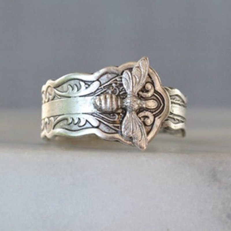 Cincin Bentuk Sendok Lebah Warna Silver Gaya Boho Untuk Wanita