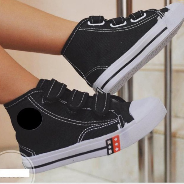 New Basket - Sepatu Sekolah Anak Pria Wanita Boot atau tinggi Model hitam putih dan hitam polosTempel Tiga Size 28 - 38