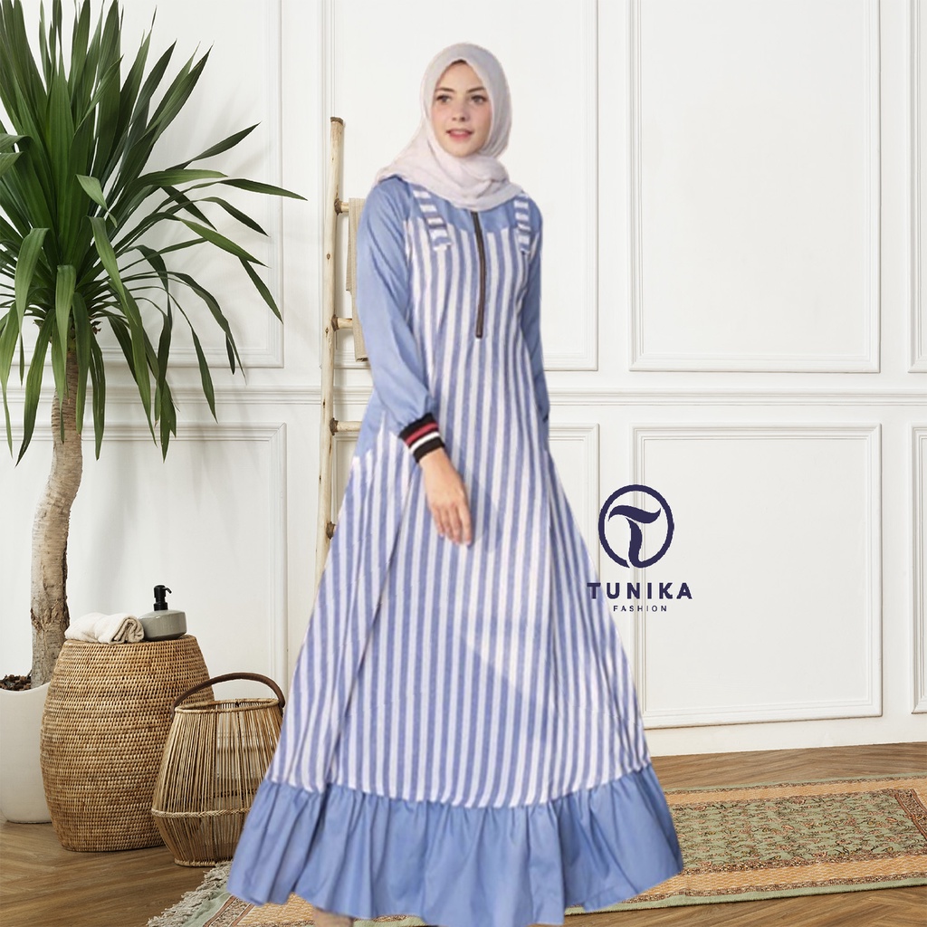 Velina Maxy Original By Lf Gamis Muslimah Bahan Moscrepe Mix Katun Salur 3 Warna