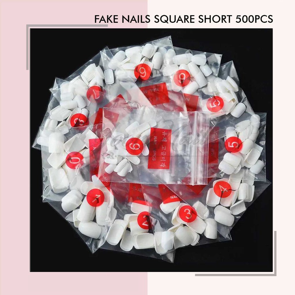 Fake nails square clear / natural 500pcs kuku palsu full cover polos bening / cream