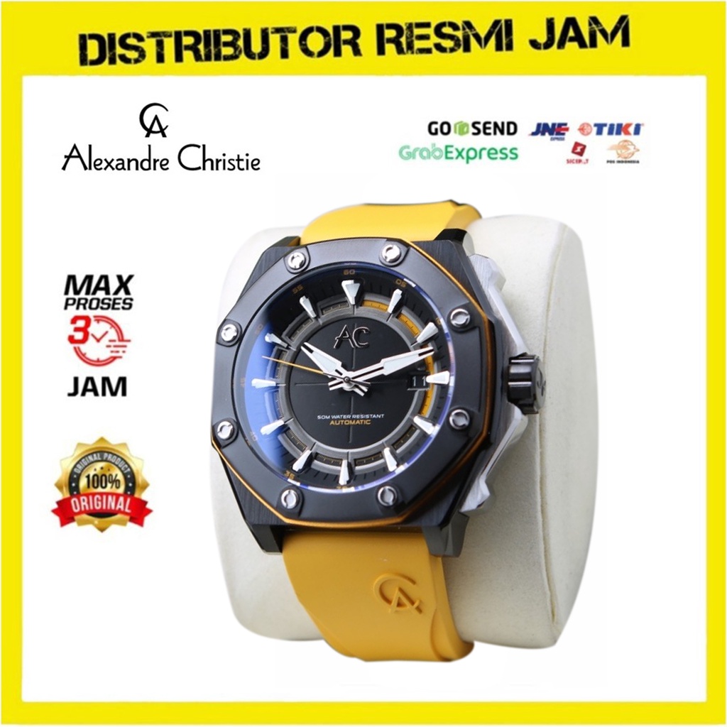 Jam Tangan Pria Alexandre Christie AC 9601 AC9601 Black Yellow