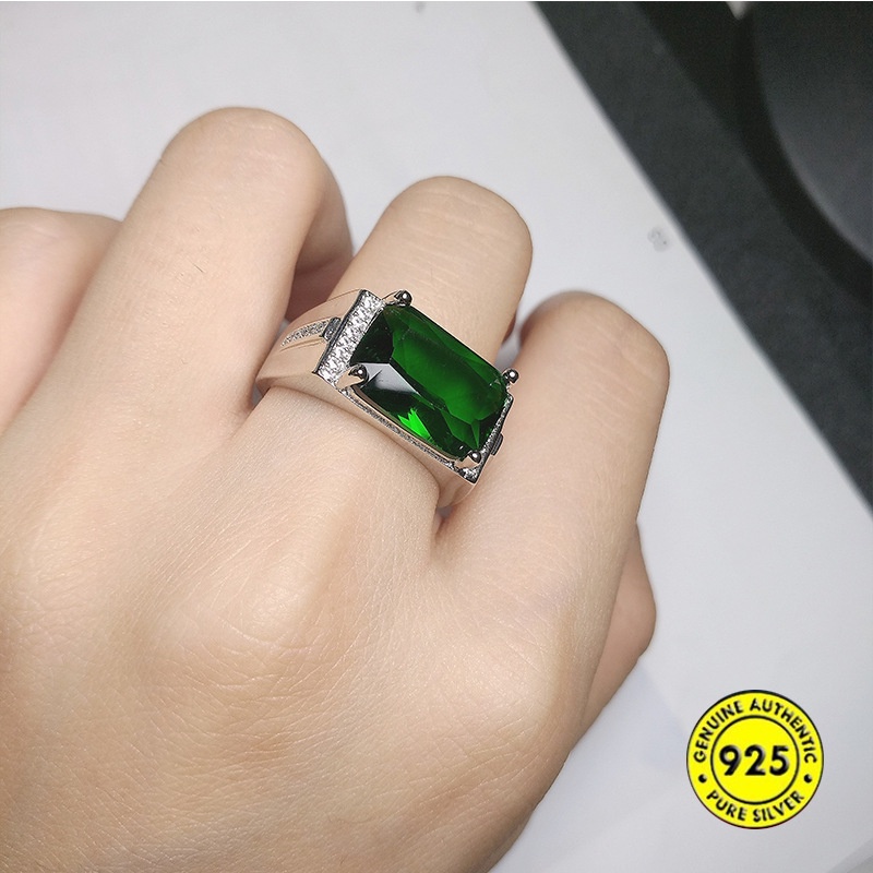 Cincin Kristal Zamrud Bahan S925 Silver Untuk Pasangan