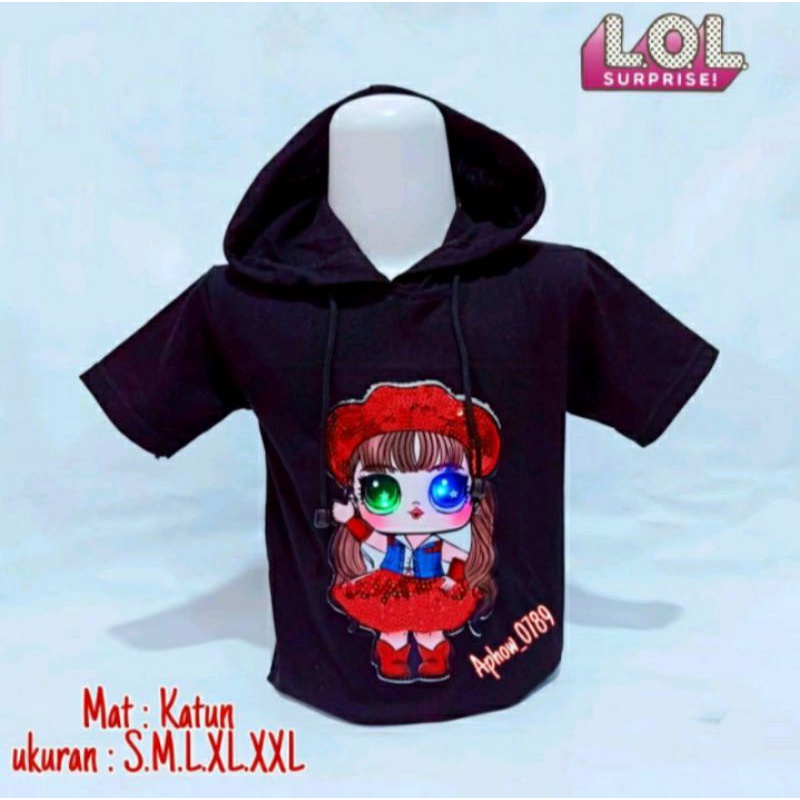 PROMO  KAOS HOODIE ANAK WANITA KARAKTER LOL BISA NYALA 1-10TAHUN