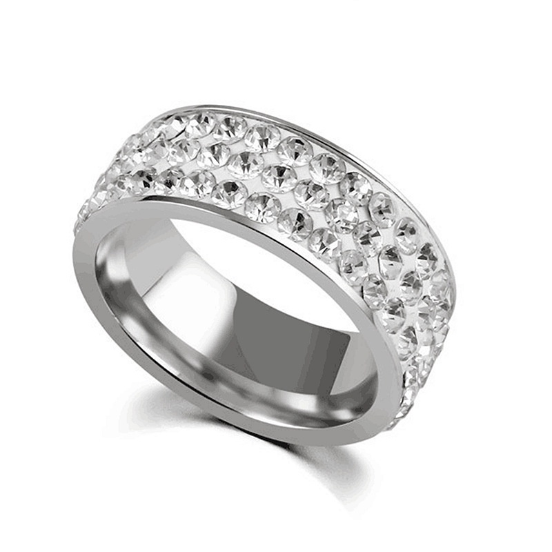 Cincin Silver Bahan Titanium Hias Batu Sparkling Gaya Korea Untuk Pria Dan Wanita