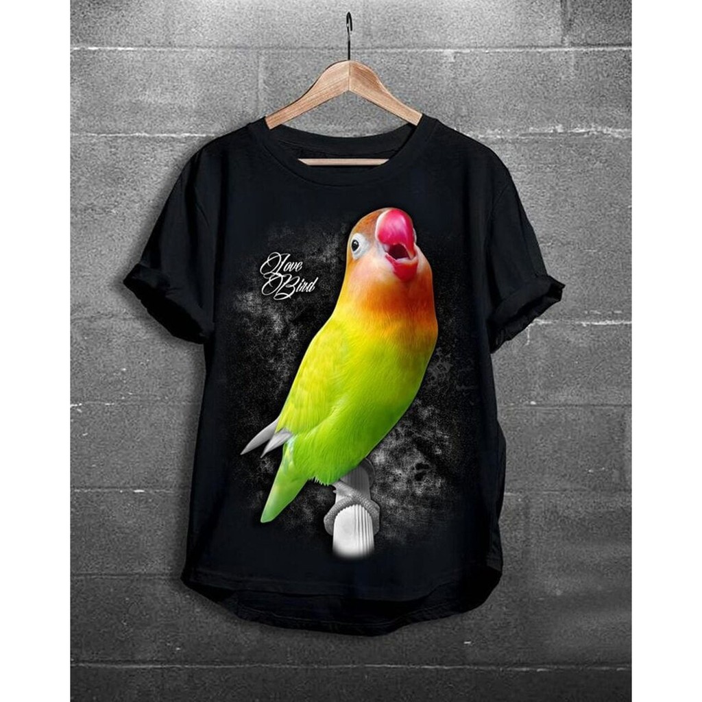 Jual la Love bird hijau 3 Kaos pria trendi murah motif spandek rayon  fit to L Limited
