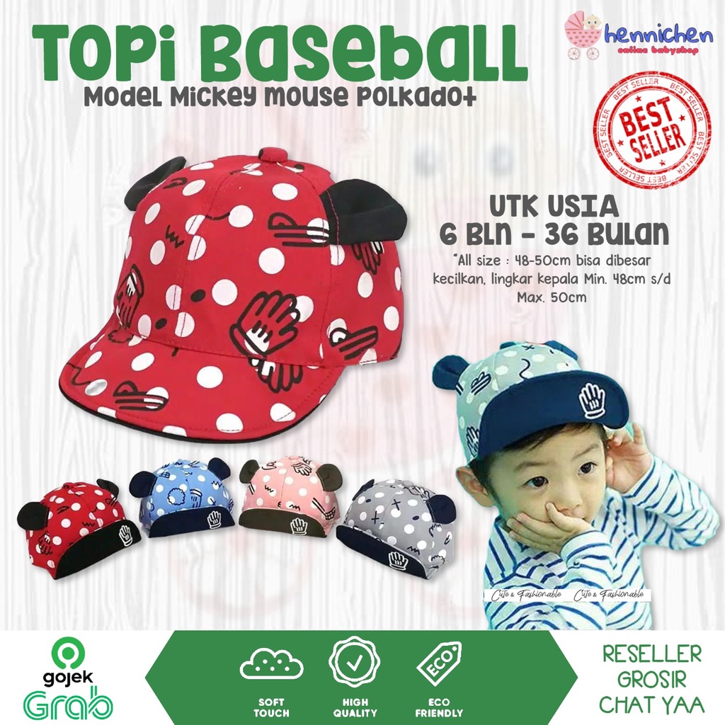 Topi Anak baseball Anak Bayi Mickey mouse polkadot baby cap Laki laki perempuan