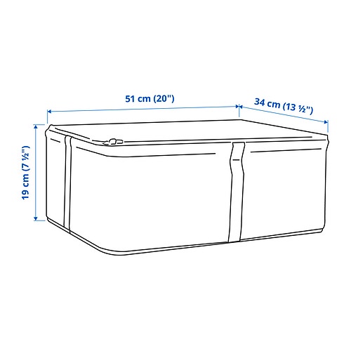HEMMAFIXARE Tempat penyimpanan, kain garis-garis putih abu-abu, 34x51x19 cm