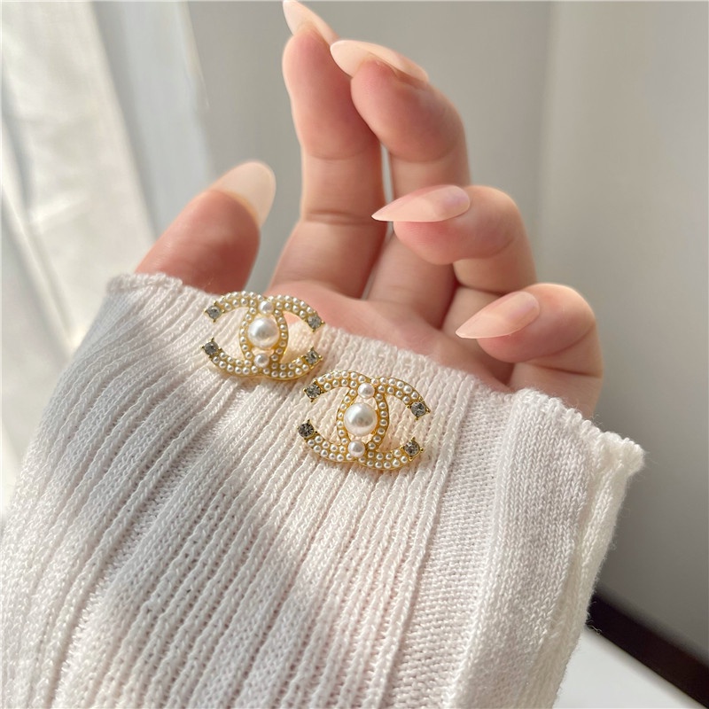 Anting Huruf C Ganda Mutiara Kecil Untuk Wanita Aksesoris Telinga fashion Korea