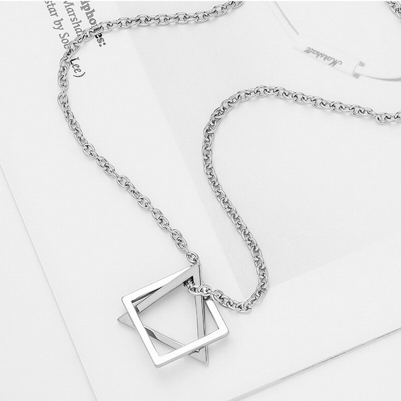 Square Triangle Rock Necklace,Geometric Stacking Streetwear Hip Pop Necklace Couple Necklace