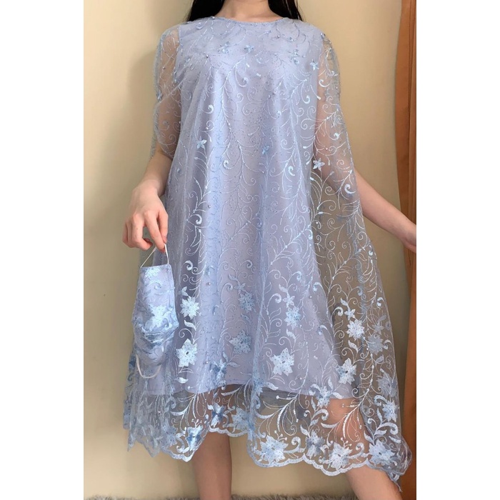 Ken-122 Gaun pesta dress Brukat kondangan full Brokat Mewah bisa COD - Baby Blue