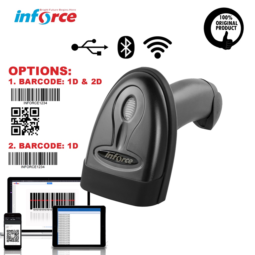 BARCODE SCANNER WIRELESS BLUETOOTH INFORCE T88 E-FAKTUR 1D DAN 2D