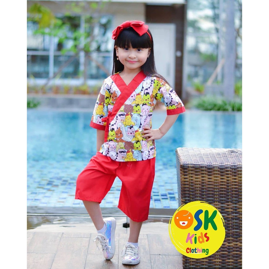 SETELAN PIYAMA ANAK KIMONO KATUN JUNIOR BERGAMBAR USIA 6- 8 TAHUN