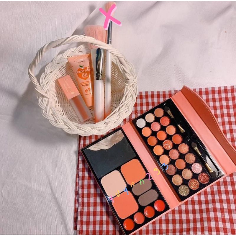 PROMO!!!PAKET MAKE UP PEACH EYESHADOW+LIP GLOSS+FOUNDATION FREE BRUSH TERBARU