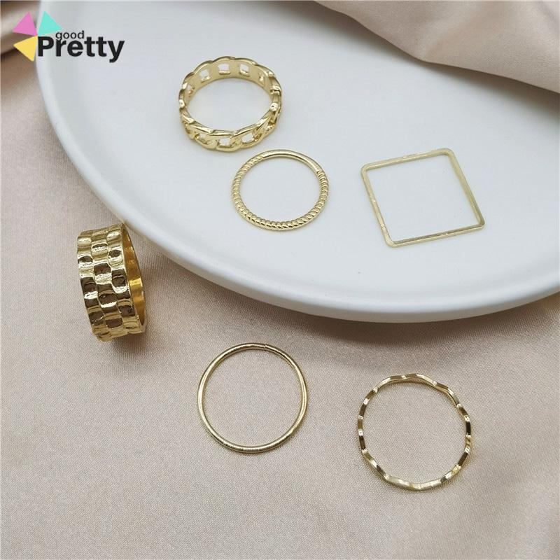 4pcs / Set Cincin Jari Telunjuk Bentuk Geometris Gaya Retro Untuk Wanita - PD