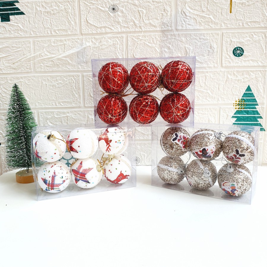 Bola Natal 6cm isi 6 Dekorasi Pohon Natal Christmas Tree Ball Grosir