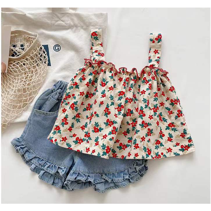 Setelan Anak Perempuan Korea Style Impor Denim Set