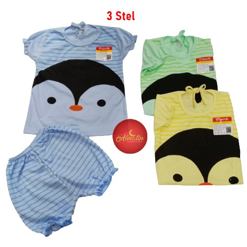 3 Stel Baju Bayi / Setelan Baju Pendek / Kaos Oblong Anak