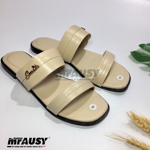 Sandal Wanita Teplek Selop Flat mrAUSY Strap 2 Pin